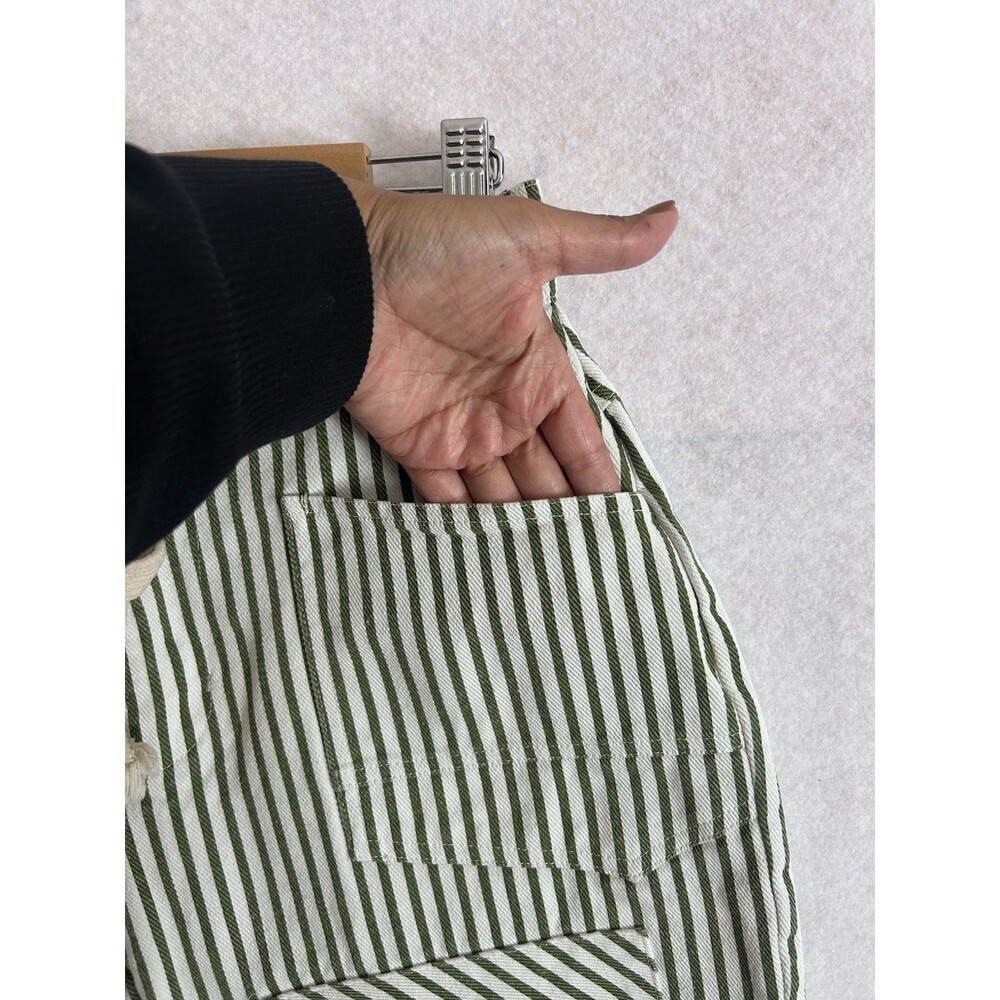 Striped Barrel Leg Jeans Women's Green White Denim Utility Cropped Small - Picture 14 of 14